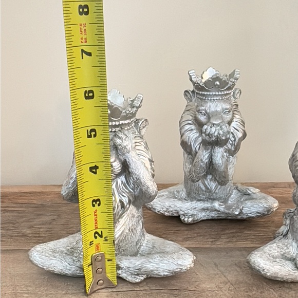 Set of 3 Silver Resin Lions -  Speak no Evil See No Evil Hear No Evil Lions Set - Picture 5 of 9